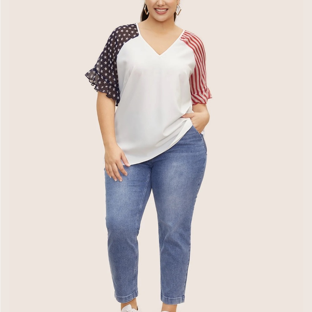 Bloomchic Star & Striped Ruffles Raglan Sleeve Blouse - Picture 3 of 8